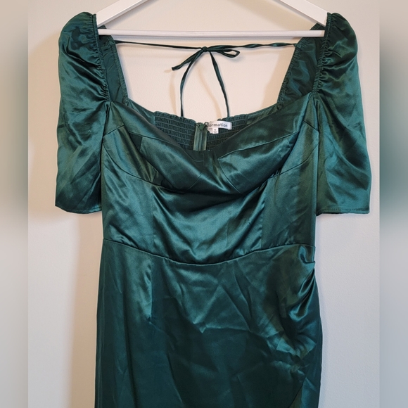 Reformation Gloriana Silk Dress | Emerald Green - Size 10 - Picture 3 of 4